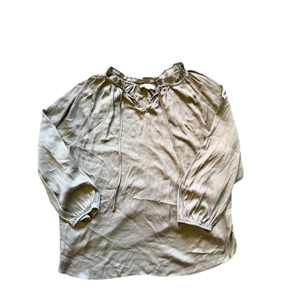 Loft Outlet Olive Green Ruffle Neck Tie Peasant Blouse Long Sleeve‎ Size L